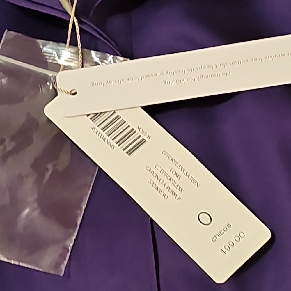 NWT Chico's Deep Purple 3/4 Sleeves Button Up Shirt / Blouse Size 0 / Small - Picture 5 of 7